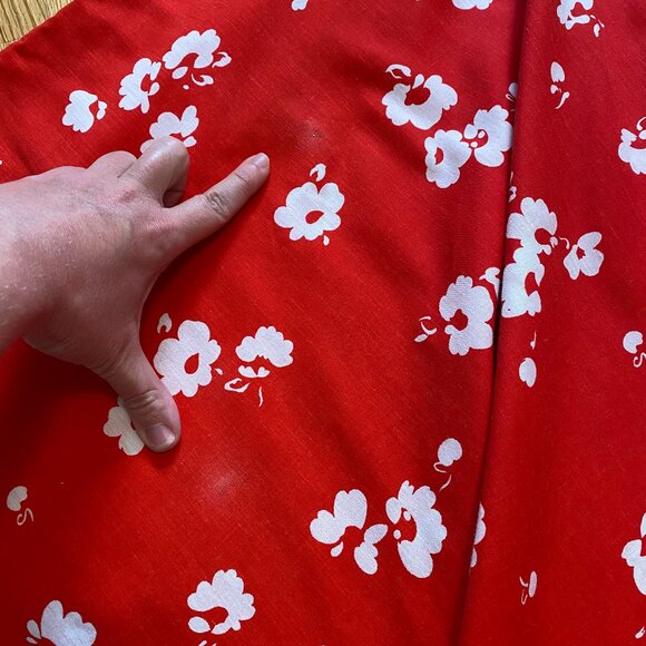 Vintage handmade red & white floral midi circle skirt sleeveless dress pockets - Picture 7 of 12